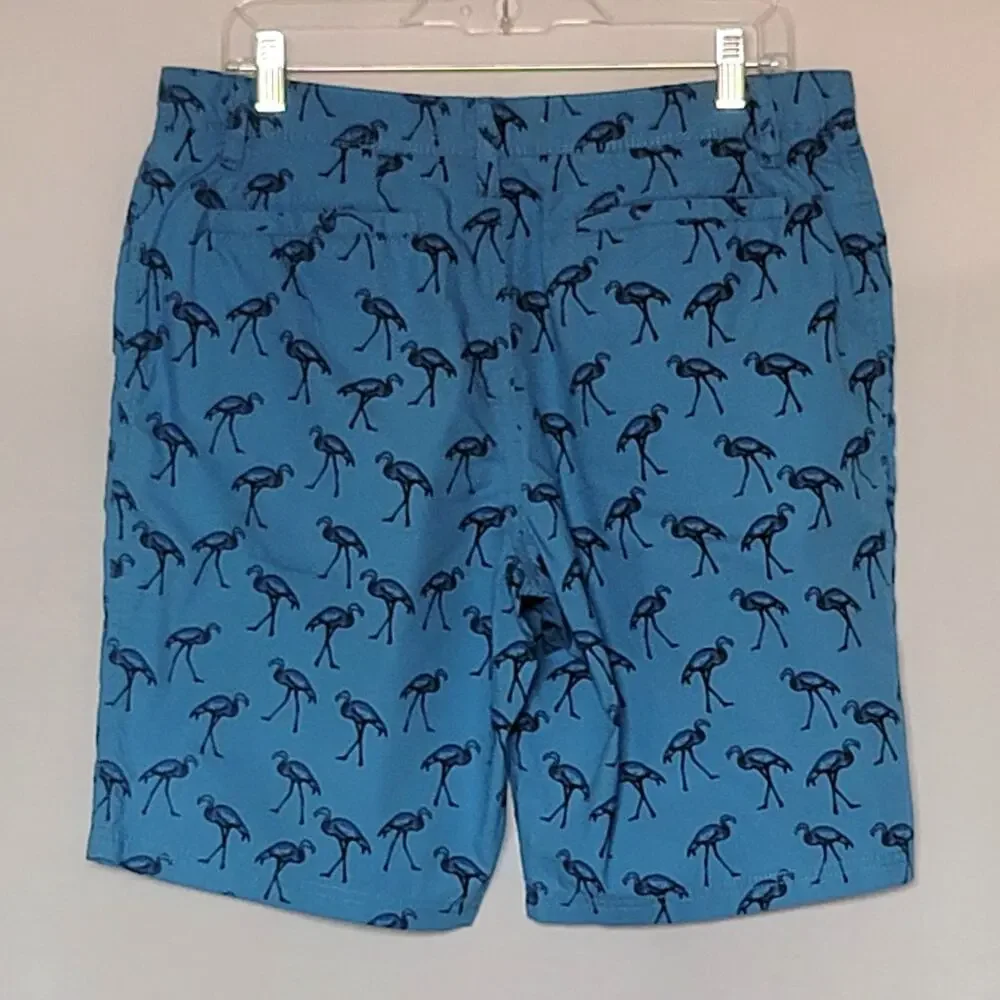 2/$15 Trunks Since 2010 Classic Chino Shorts Mens 32 Tropical Blue Flamingo